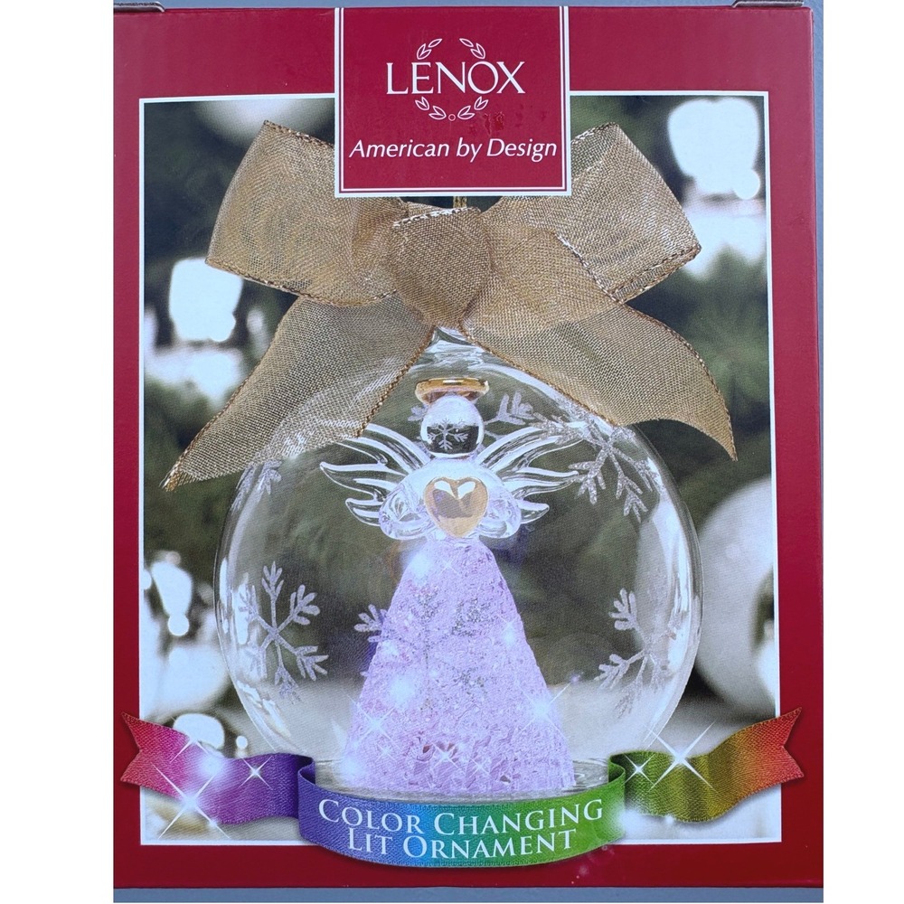 Lenox Angel Lit Ornament Color Changing Glass 4.75in‎ 826188 NEW